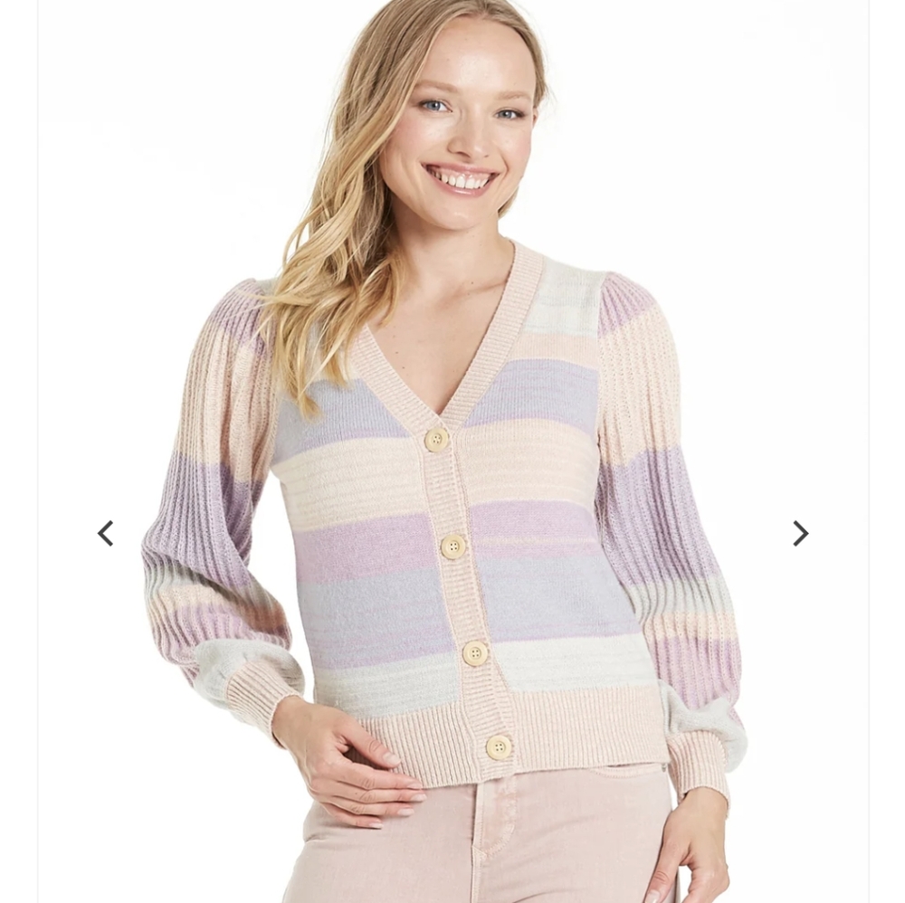 Another Love Puff Sleeve Pastel Stripe Cardigan